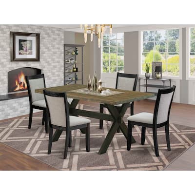 HomeStock 5-Piece Distressed Jacobean Finish Solid Wood Top Dining table with 4 Chairs