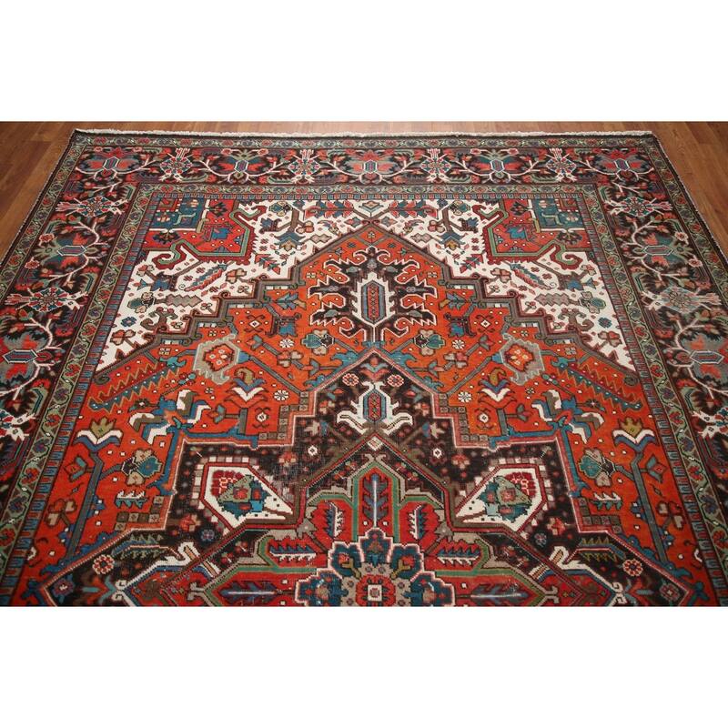 Hand Knotted Oriental 100% Wool Carpet Traditional Medallion Red Heriz Area Rug - 10' 7'' X 7' 2''