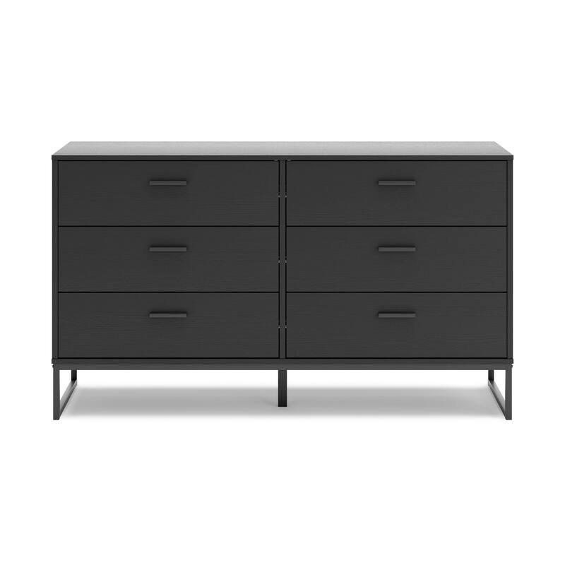 Alli Wide Dresser, 6 Drawers, Matte Black Wood, Metal Base, 59 Inch