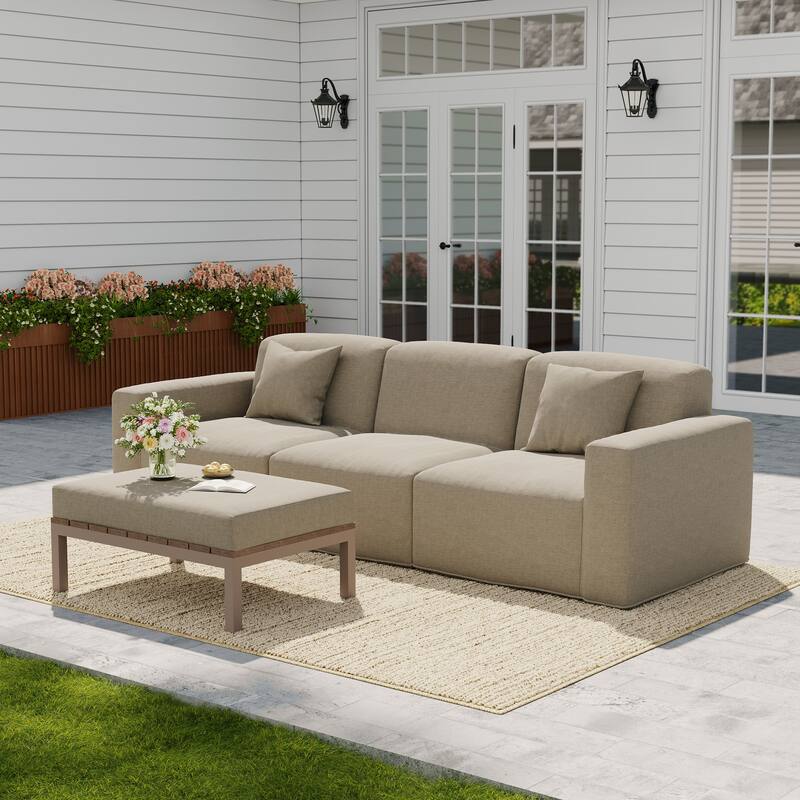100" W No Assembly Outdoor Patio Modular Sofa with Coffee Table
