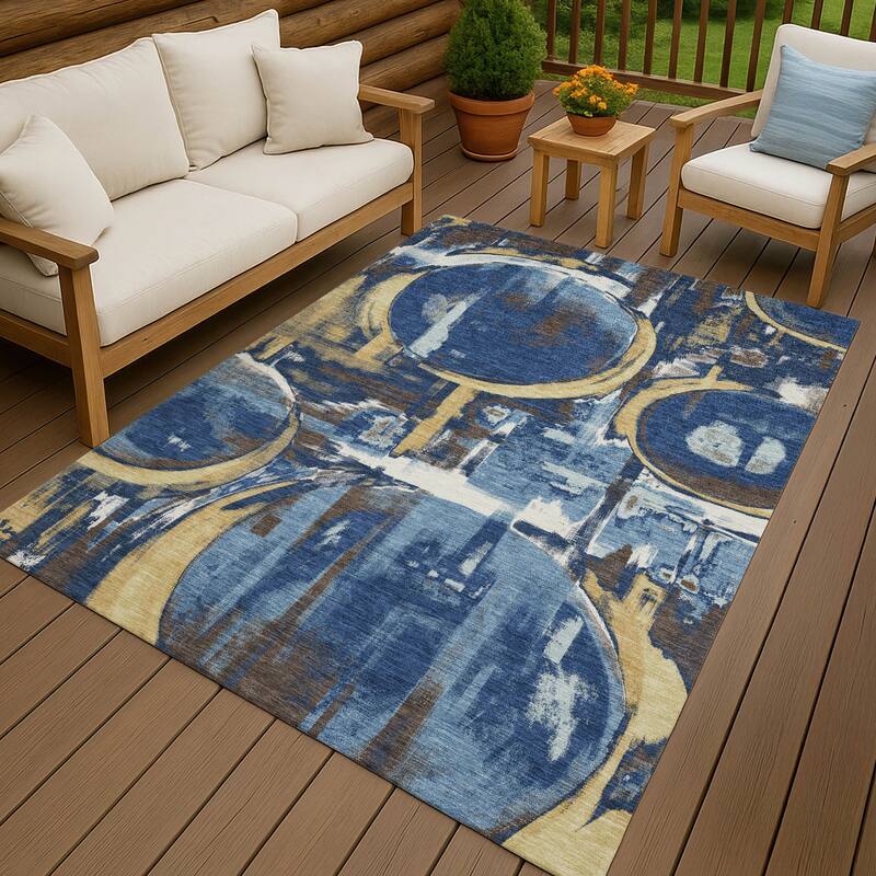 Machine Washable Indoor/ Outdoor Modern Erie Chantille Rug - Navy - 9' x 12'