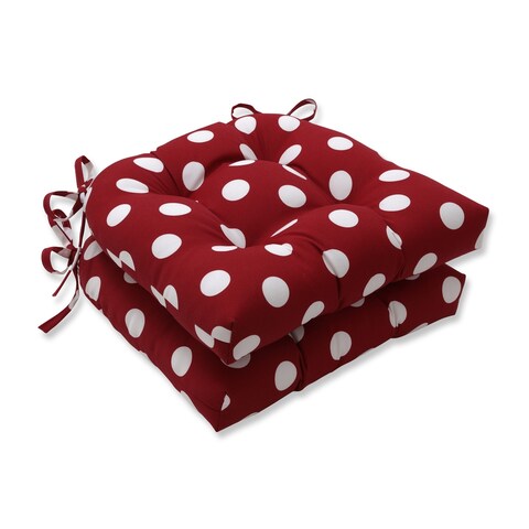 Pillow Perfect Outdoor Polka Dot Red Deluxe Tufted Chairpad (Set of 2) - 17 X 17.5 X 4