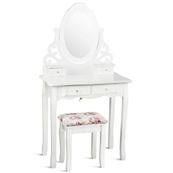 Shop Gymax Bedroom Wood Vanity Makeup Dressing Table Stool Set White Overstock 23076388