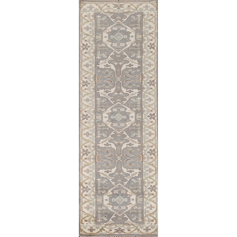 Grey Transitional Oushak Oriental Runner Rug Handmade Wool Carpet - 2'7"x 9'9"