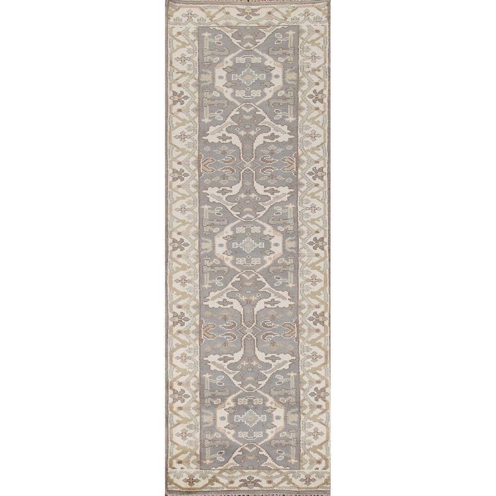 Grey Transitional Oushak Oriental Runner Rug Handmade Wool Carpet - 2'7"x 9'9"
