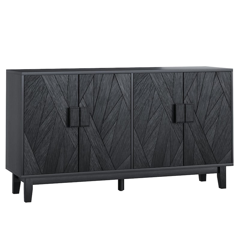 All Black Sideboard Cabinet with Storage, Accent 4-Door Wood Console