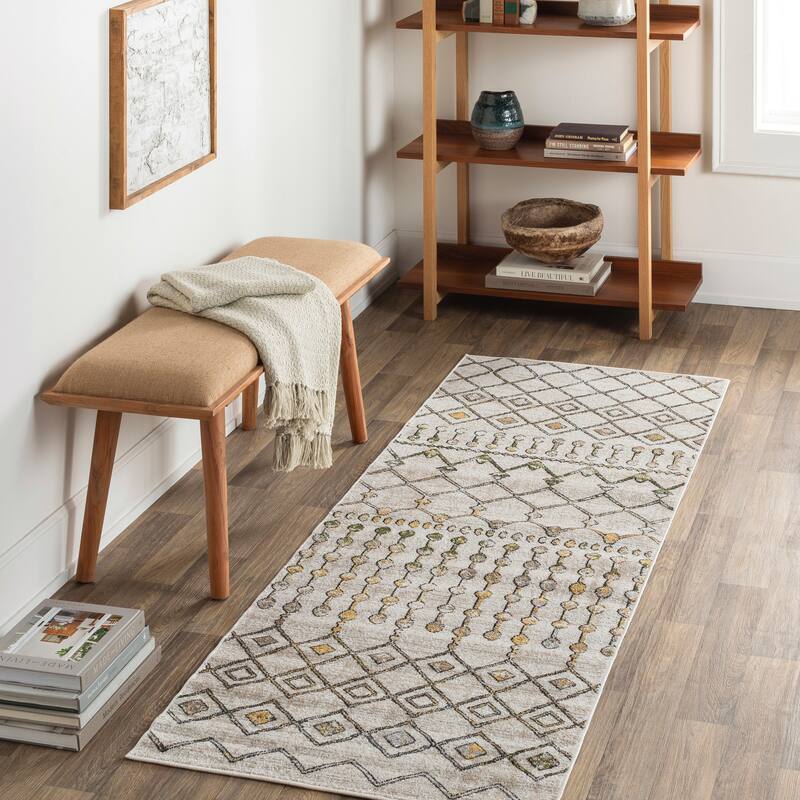 Livabliss Quince Bohemian Machine Washable Area Rug - Beige/Grey - 2'7" x 7'3" Runner