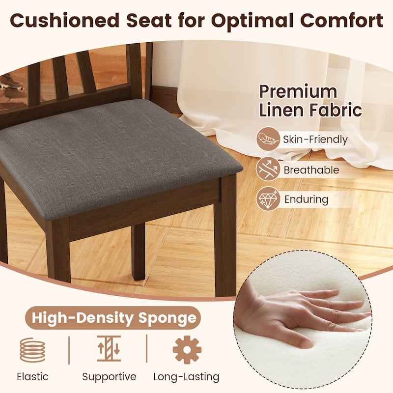 Costway Dining Chairs Set of 2/4 Linen Fabric Dining Room Chairs with