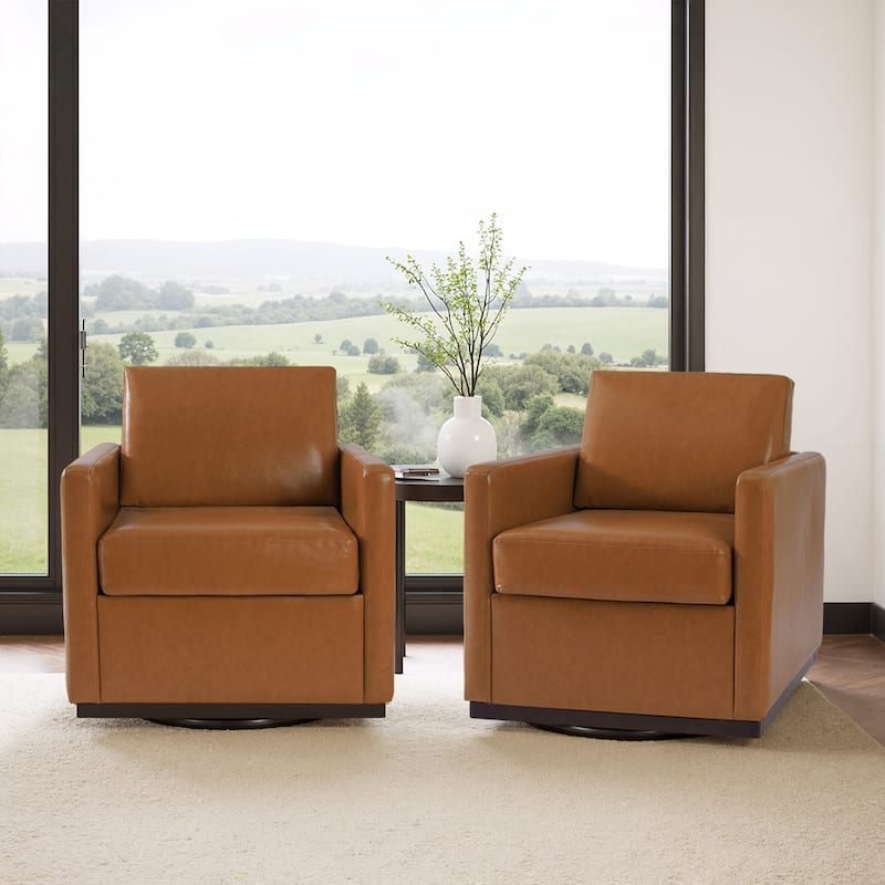 Cozy Swivel Armchair 360°Rotating Base Accent Chair Set of 2 - Light Brown