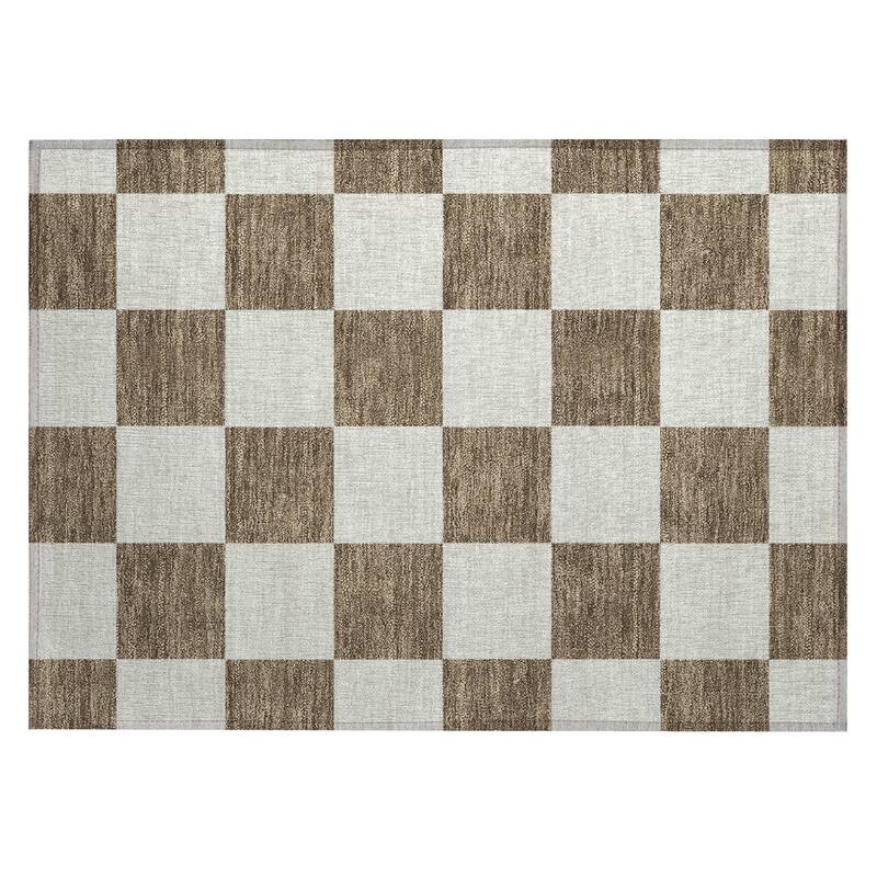 Machine Washable Indoor/ Outdoor Modern Checker Chantille Rug