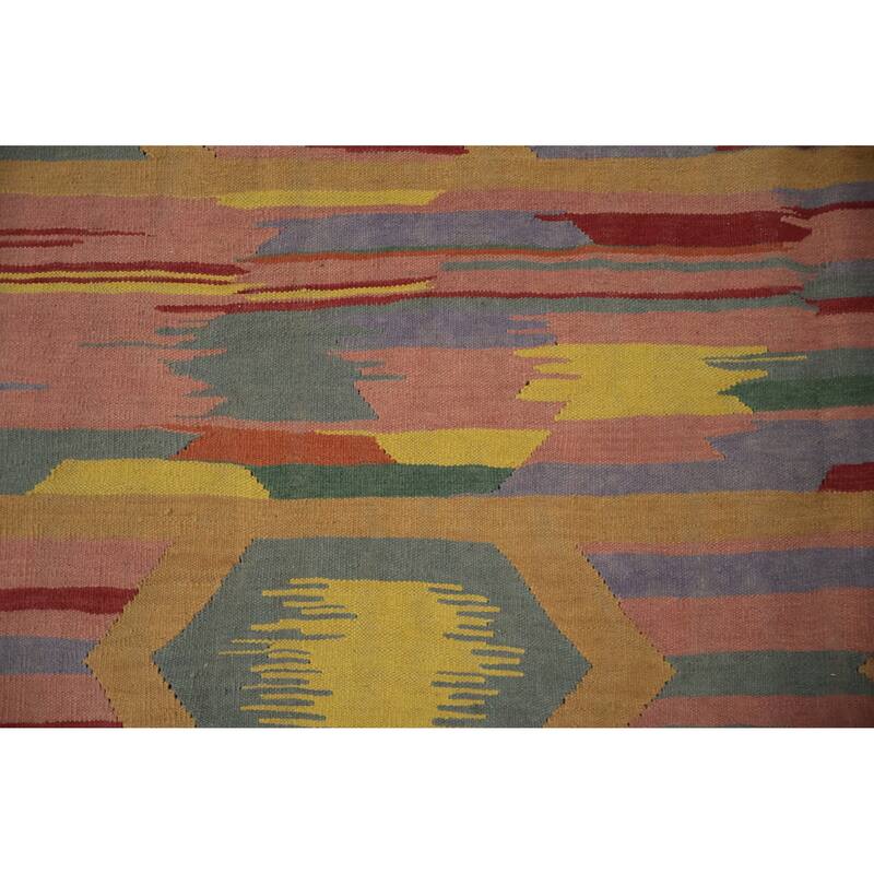 Hand Woven Oriental 100% Wool Carpet Southwestern Tribal Multi-Colored Kilim Area Rug - 11' 10'' X 8' 9''