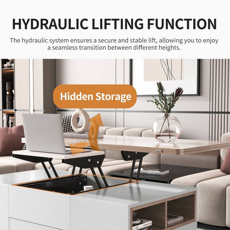 Modern Lift Top Coffee Table Multifunctional Table with Drawers & Shelves