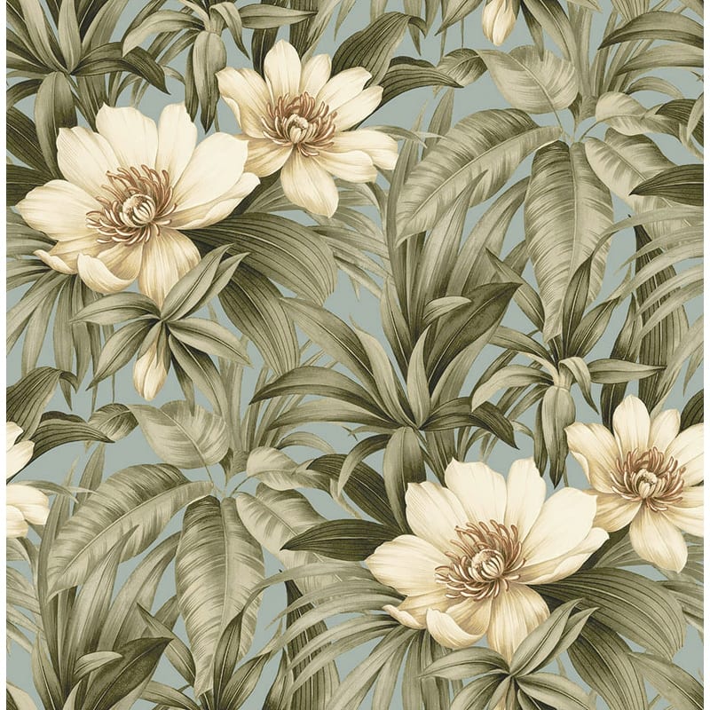 Seabrook Designs Rawlings Floral Unpasted Wallpaper - 20.5 in. W x 33 ft. L - Metallic Fern & Cream