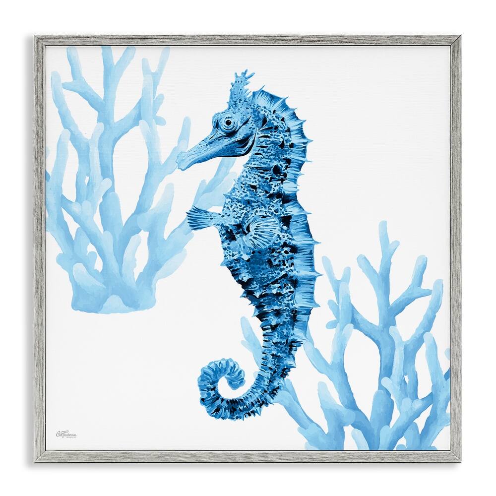 Stupell Blue Tone Seahorse & Coral Framed Giclee Art Design By Cat Thurman Designs