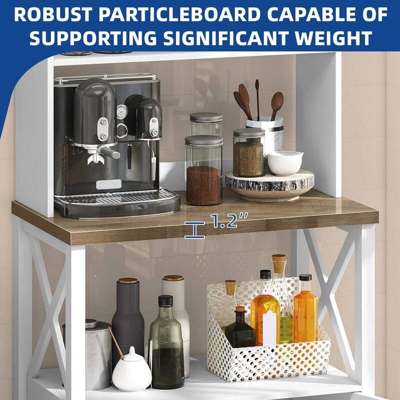 Baker's Rack Coffee Bar Cabinet Microwave Stand Rustic With Power Outlet