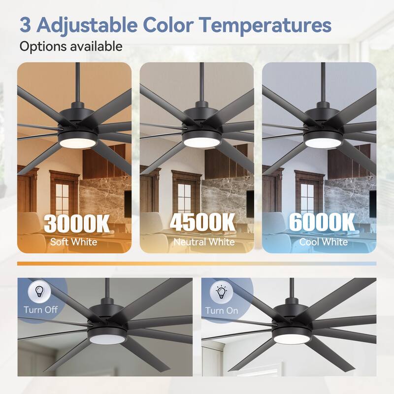 65"/72"/84" Modern LED Ceiling Fan with Light and Remote(8-Blade)