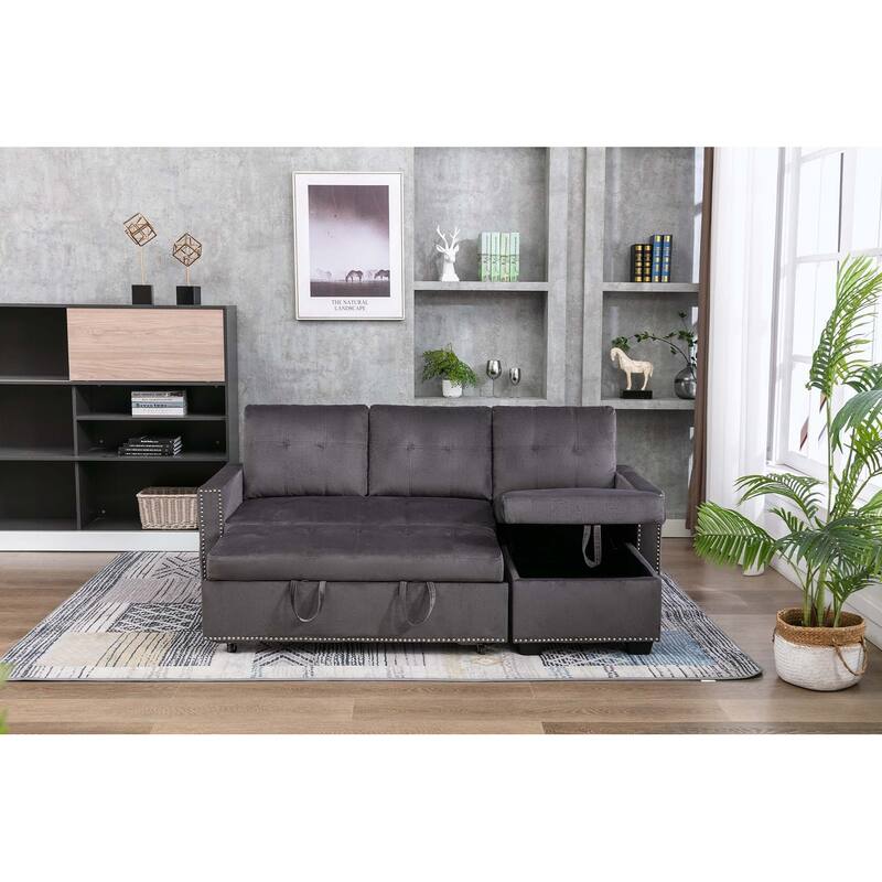 Classic and Cozy L-shape Pull-out Sleeper Sectional Sofa