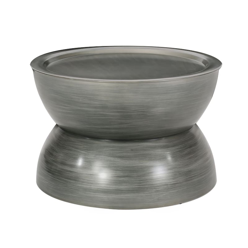 Accent Coffee Table, 25 Inch Hourglass Shape, Gray Hammered Finish