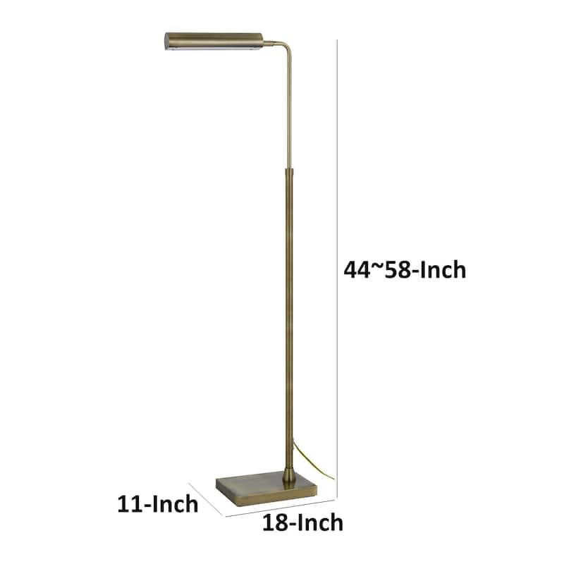 Kime 44-58 Inch Floor Lamp, Adjustable Height, LED, Antique Brass Finish