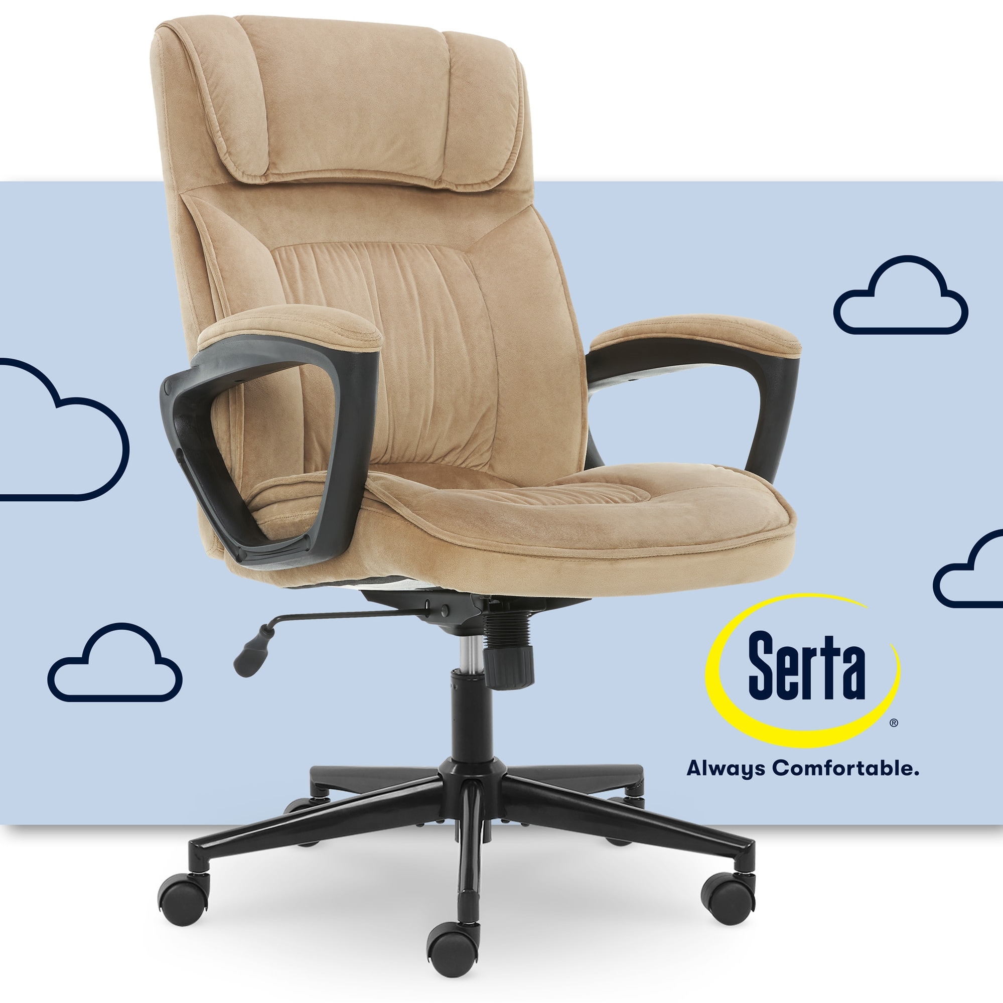 Serta Essentials Faux Leather Low-Back Office Chair with Back Mesh, Cream