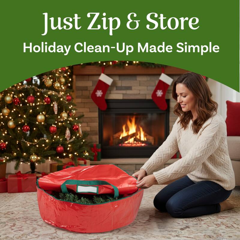 Christmas Wreath Storage Bag - 24-Inch Zippered Tote with Handles by Elf Stor - 24"
