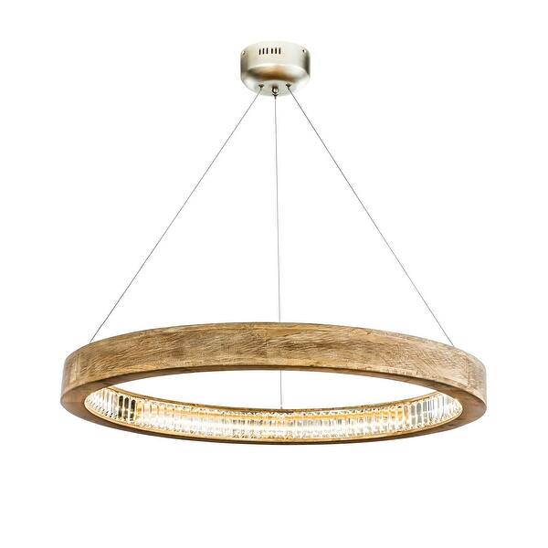 slide 2 of 7, Modern Farmhouse LED Wagon Wheel Chandelier with Crystal Accent - W:35.4" W:35.4" - wood