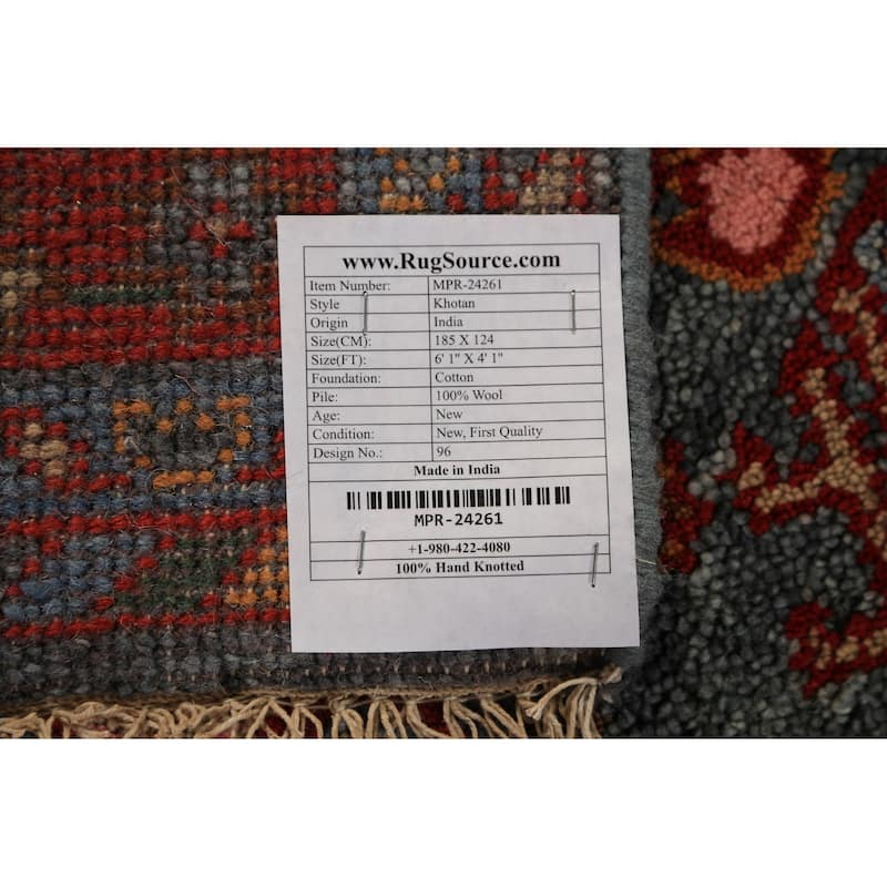 Geometric Khotan Oriental Rug Handmade Wool Carpet - 4'1"x 6'1"