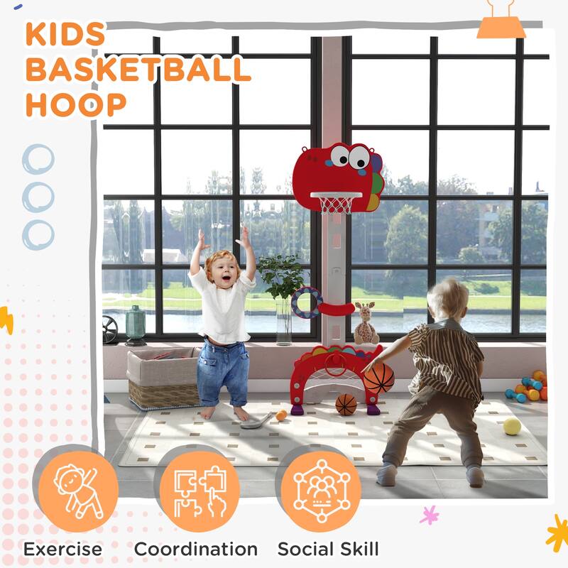 5 in 1 Kids Basketball Hoop Toddler Activity Center 5 Level Adjustable with Soccer Golf Ring Toss 3-6Y Indoor Red