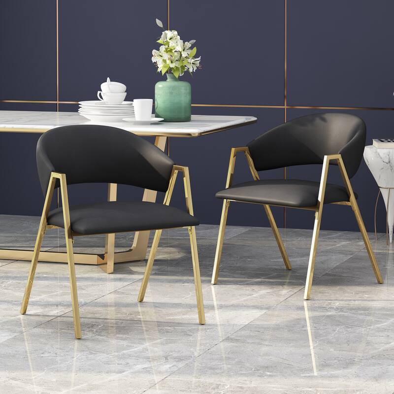 Modern Upholstered Dining Chair with Backrest & V-Shaped Legs(Set of 2)