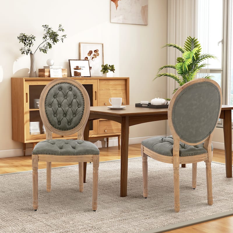 French Country Solid Wood Fabric Dining Chair Set of 2