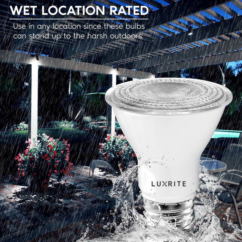 Luxrite 6 Pack PAR20 LED Spotlight Bulb, 7W=50W, Dimmable, Indoor Outdoor, 500 Lumens, Wet Rated, E26 Base, UL Listed