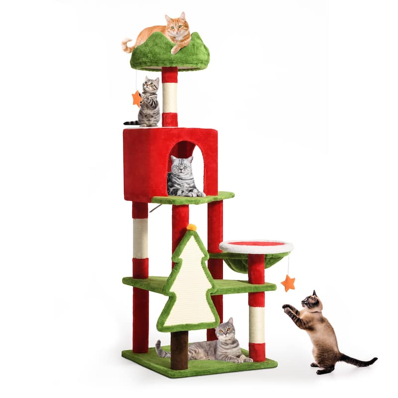 Christmas-Themed Cat Tree - 4.5 Foot