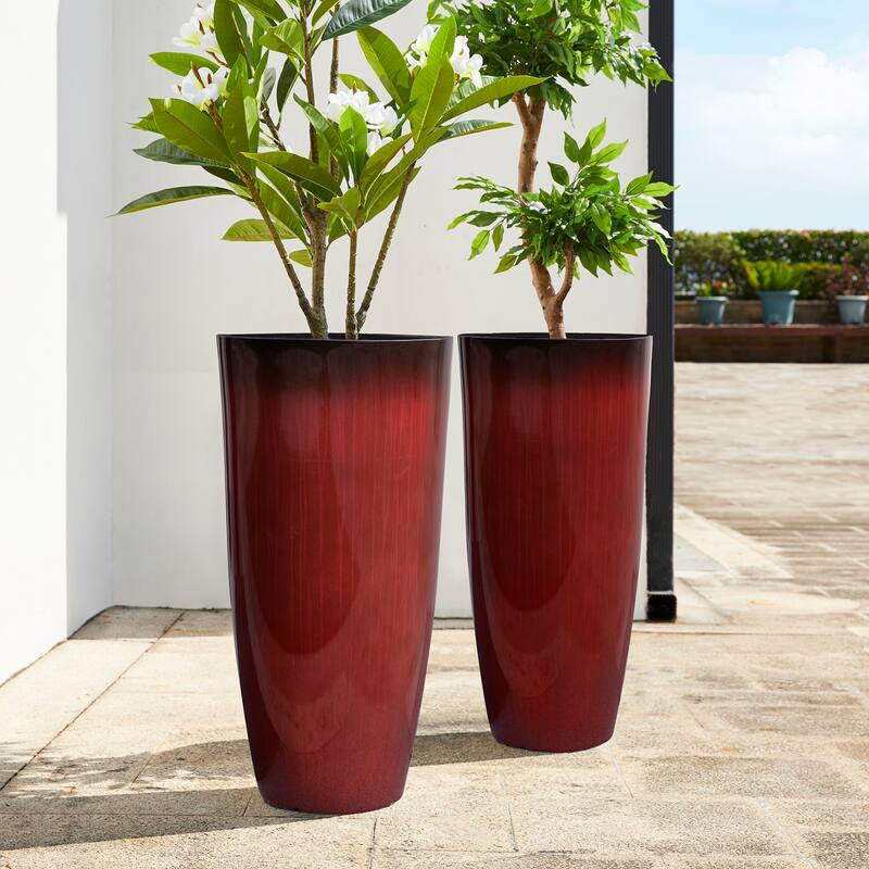 Glitzhome 30"H Set of 2 Oversized Gradient Cobalt Blue/Turquoise/Red Tall Plastic Planter - Gradient Red