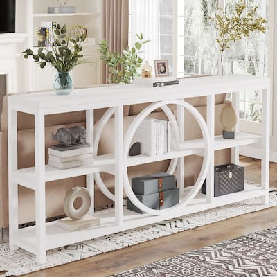70.9-inche Sofa Console Table with Creative Metal Leg Design, 3 Tiers Narrow Long Accent Tables for Entryway
