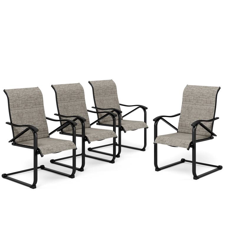 4-piece Outdoor C Spring Rocking Armchair Patio Sling Metal Dining Chairs