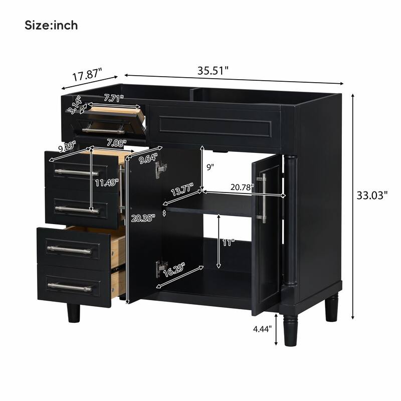 36" Freestanding Bathroom Vanity with Resin Sink and 3 Drawers