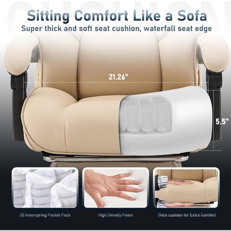 Office Chair with Footrest-Ergonomic Computer Chair with Extra Lumbar Support Pillow, Thick Bonded Leather