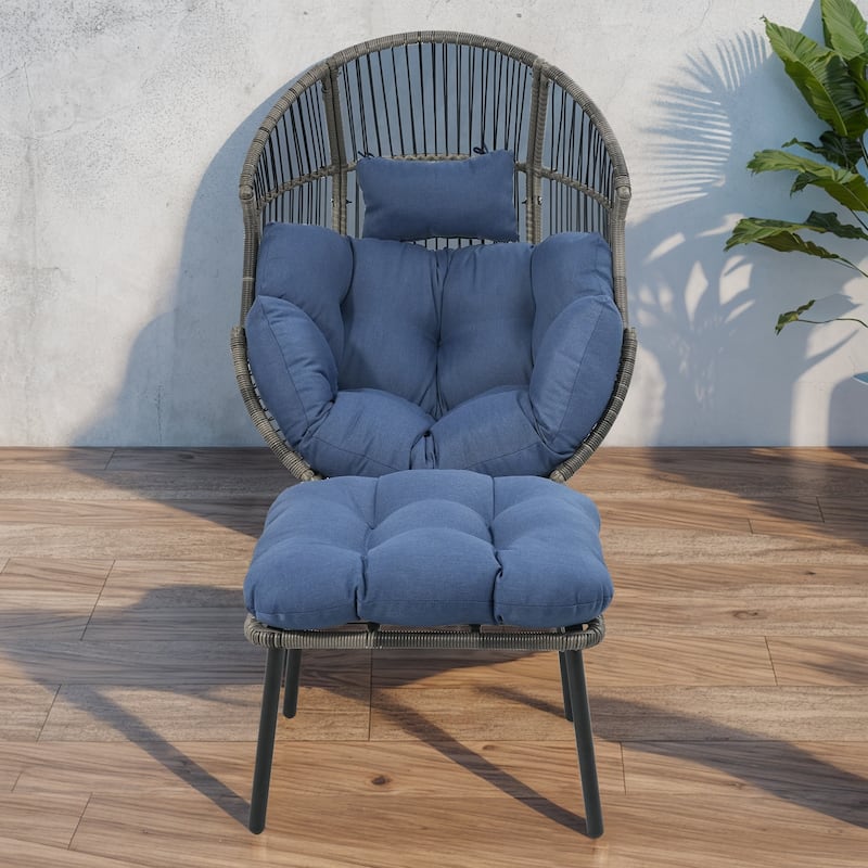 Gymojoy Outdoor Oversized Egg Basket Rocking Chair - Chair with Ottoman - Blue