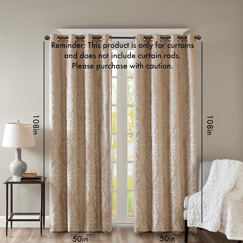 Knitted Jacquard Damask Total Blackout Grommet Top Curtain Panel(Only 1 Pc Panel) - Champagne - 108 Inches