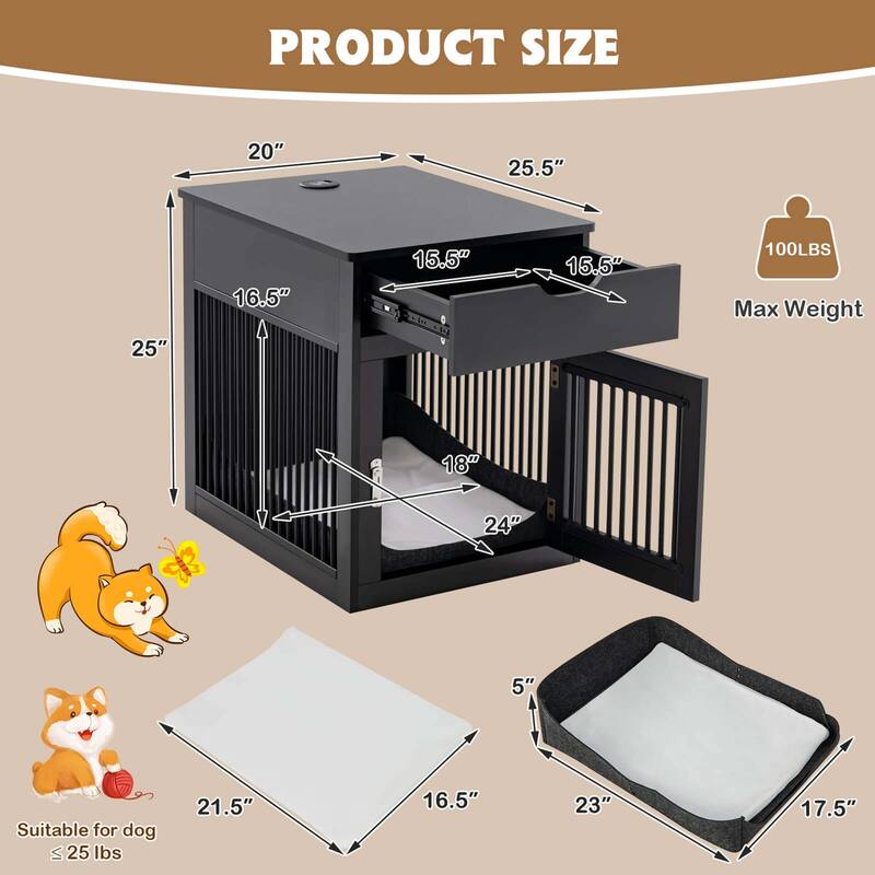 Costway 2-In-1 Furniture Dog Crate with Drawer Wired & Wireless - See Details