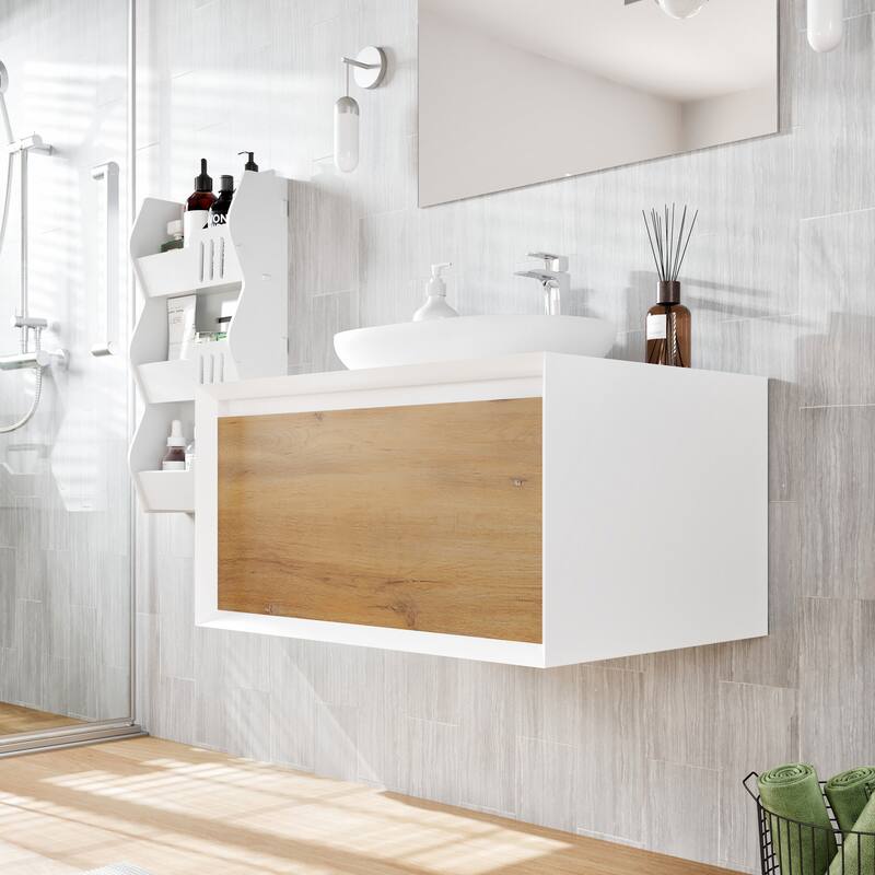 Santa Monica 30" White Oak Wall Mount Bath Vanity with Acrylic Vessel Sink