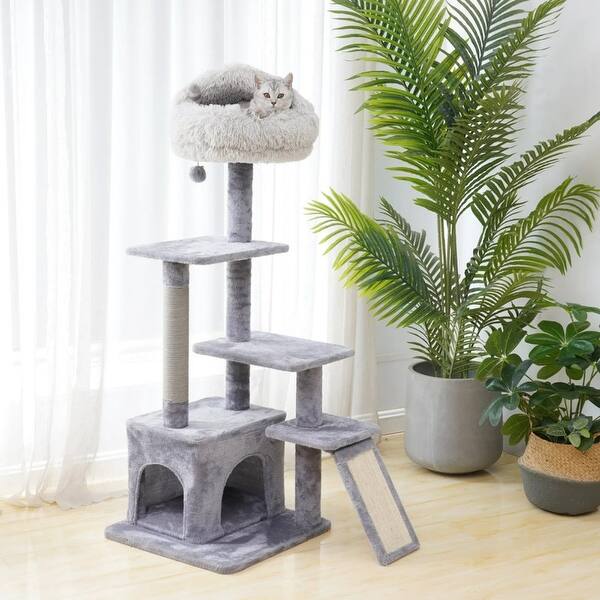 4Level Grey Cat Tree With Condo and Scratching Pad, 48'' Height Bed