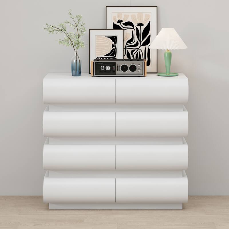 Modern Bedroom Dresser with Wide Storage Drawers, No Handle - White-8 Drawers