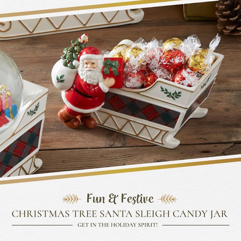 Spode Christmas Tree Santa Sleigh Candy Jar - 8" L x 6.5" W x 6.5" H