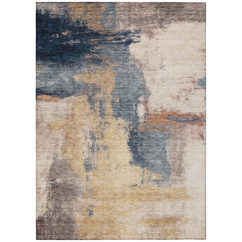 Machine Washable Indoor/ Outdoor Contemporary Abstract Chantille Rug