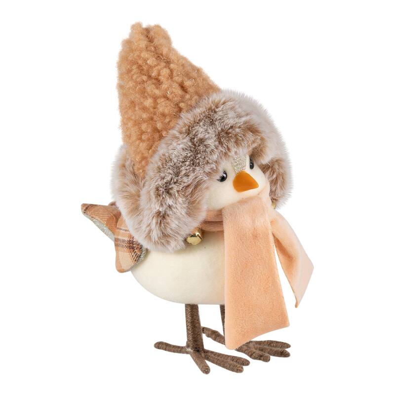 Faux Fur and Plaid Peachy Plush Standing Bird - 7.5"
