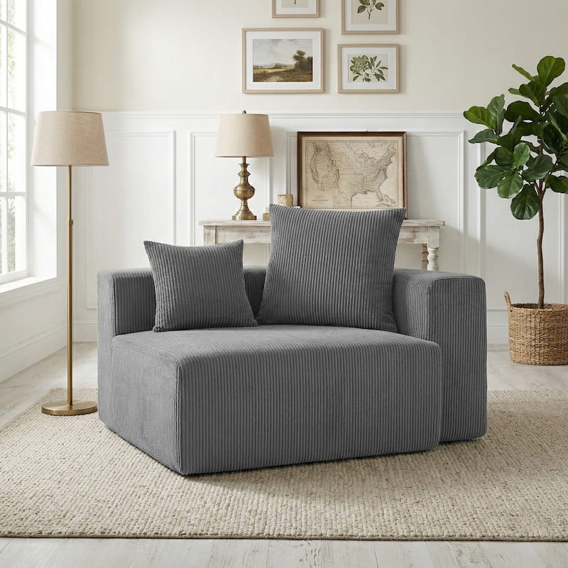 51"W Oversized Modular No Assembly Corduroy Accent Corner Chair - Right Facing - Grey