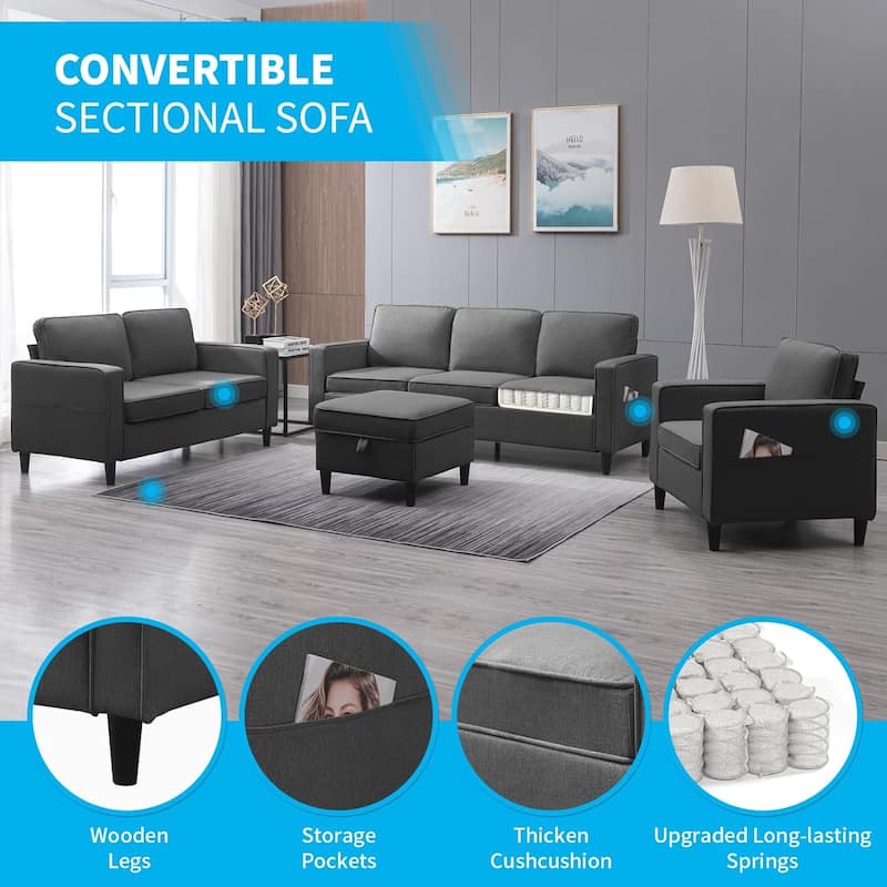 Mixoy Convertible Living Room Furniture Set-Single Sofa/Loveseat/3-Seat Sofa with Ottoman for DIY Combination
