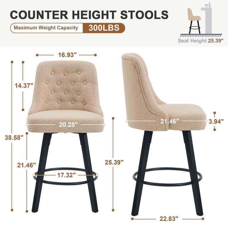 Set Of 2 Modern Counter Stools - Beige