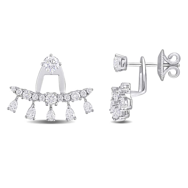 Miadora 1 3/5ct TDW Pear and Round-Shaped Diamonds Front Back Earrings 14k White Gold